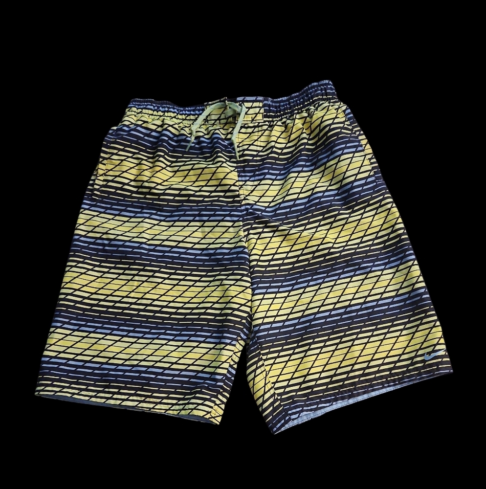 Nike Striped Yellow and Blue Swim Trunks